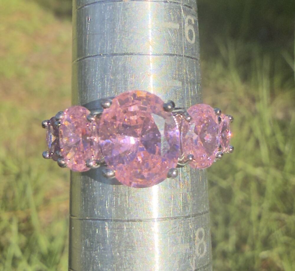 Vintage Silver Tone Pink Ice CZ Statement Ring 5 Stone Oval Cocktail Size 7